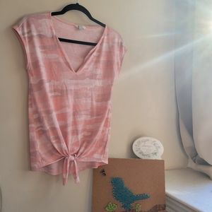 Lucky Brand Pink Camo Tee with Front Tie | XS